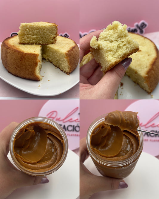 HOMEMADE FLAVOR COMBO (Panetela húmeda de vainilla 100% Casera🌟 + Dulce de leche Jar)